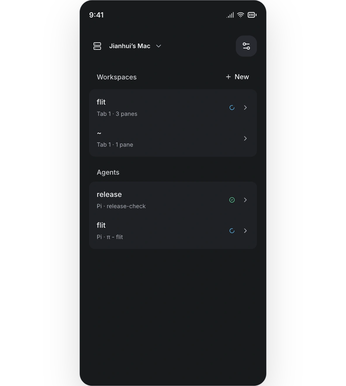 Herdr Home with grouped workspace and agent lists and working and done status indicators.